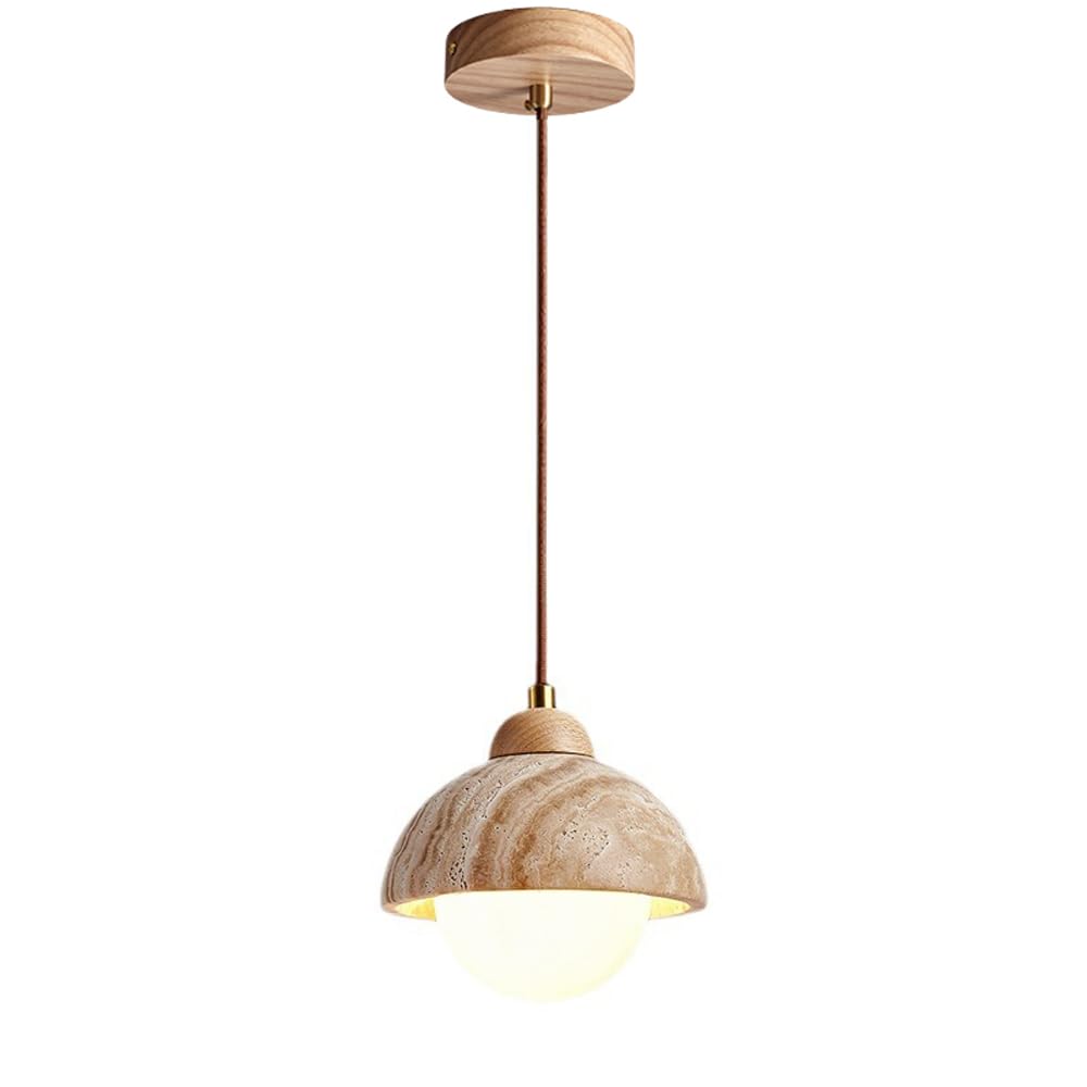 Generico Lampada A Sospensione A Cupola In Travertino Naturale, A Regolabile A Soffitto Per Cucina, Sala Da Pranzo