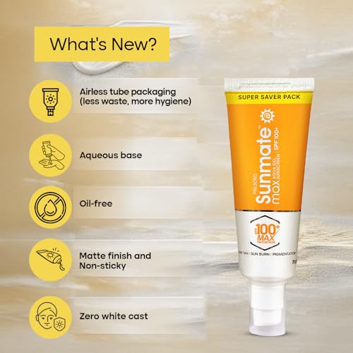 Image of Sunmate Max Aqua Gel Sunscreen With SPF 100+ And PA++++ | For all Skin Types I Oil Free, Non-Greasy, No Sweat, No White Cast, Non Comedogenic Prevents Suntan, Sunburn And Pigmentation | 70 GM