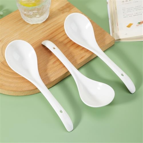 Łyżka do chili, biała porcelanowa chochla do zupy, gulaszu, sosu, duże chochle kuchenne do gotowania, mieszania, nalewania, wytrzymałe chochle do serwowania cukary, 4 sztuki