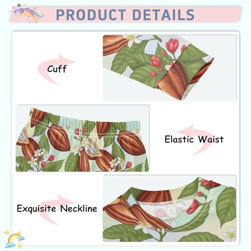 Pajama Sets Long Sleeve Cocoa Pods Flowers Leaves Soft Comfy Sleepwear 2 Piece PJS 3-8T4