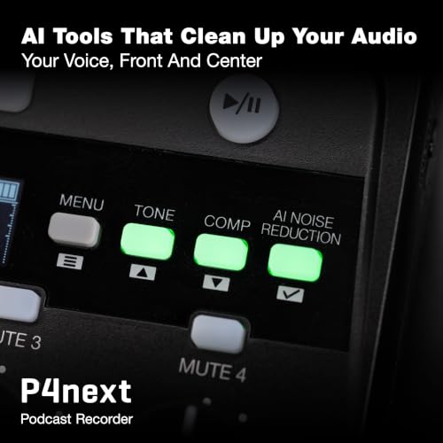 Image of Zoom PodTrak P4next Podcast Recorder, 4 Mic Inputs, 4 Headphone Outputs, Battery Powered, AI Noise Reduction, Sound Pads, Phone Input, USB Audio Interface | 4 Xlr Mic Inputs, 4 Headphone Outputs, AI Noise Reduction, 48khz /24-Bit, USB-C, 2xaa Battery