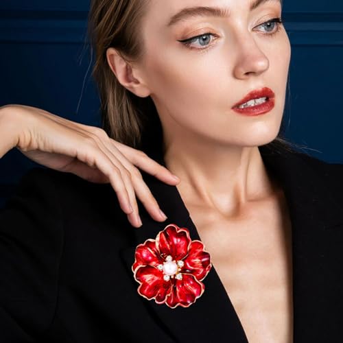 Image of Rhinestone Flower Pin Camellia Drop Oil Brooch Big Large Rose Bouquet Brooch Pin Pearl Daisy Peony Brooch Lapel Pins Elegant Clothing Hat Bag Skirt Accessories for Women