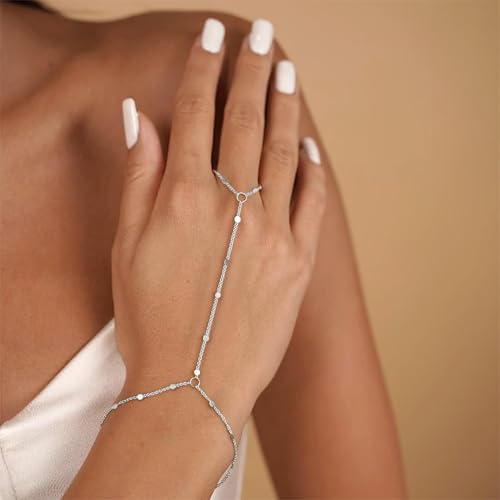 Image of Long tiantian Hand Chain Bracelet Gold Link Finger Ring Slave Bracelet