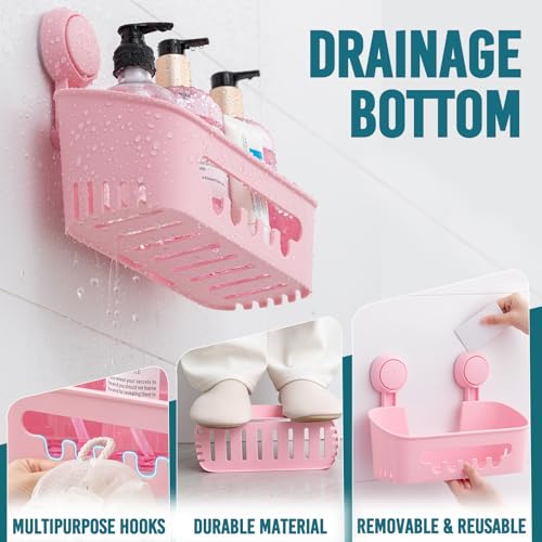 Image of TAILI Shower Caddy Suction Cup, Heavy Duty Bathroom Organizer, Removable Shelves for Inside Shower, Shampoo, Waterproof Suction Plastic Storage for Bathroom Accessories Holder, Pink