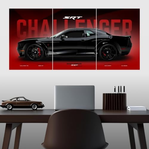 Image of Dodge Challenger Poster Split Design Car Posters | 3 A3 Sized Dodge Challenger Cars Poster for Wall | Large Size (89 x 42 cm) Muscle Cars Wall Decor | Muscle Car Posters for Room (B 050)