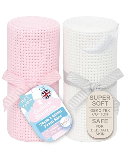 Soft Touch Newborn Essentials 70 x 90cm Cotton Baby Cellular Blanket for Pram Car Seat and Cot Bedding