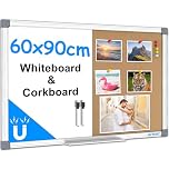 AFMAT Cork Board White Board Combo, 60x90cm Cork Board Magnetic Dry Erase Board for Wall, Wall Mounted Hanging Notice Board with Silver Frame, Bulletin Board Vision Board for Home Office School WB03