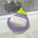Niedlicher Seifenhalter mit Ablauflöchern, Kunststoff-Schwammhalter mit Abfluss, selbstentleerendes Tablett für Badezimmer-Dekor-Spüle, Dusche, Bar, Küche, Theke (lila)
