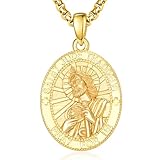 ADMETUS 14K Gold-Plated St Jude Necklace Medal for Men 14K Gold-Plated Saint Jude Thaddeus Pendant Medal San Judas Tadeo Necklace Protection Jewelry Religious Gifts