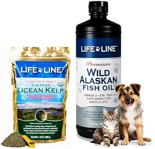 Life Line Complete Pet Wellness Bundle – Wild Alaskan Salmon Omega-3 Fish Oil & Organic Ocean Kelp Supplement for Dogs, Cats, Horses & Livestock | Supports Skin, Coat, Heart, Brain, Digestion & Immune