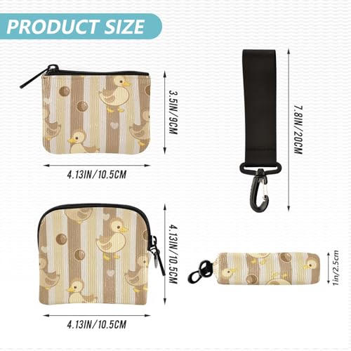 Tan Playful Cute Animal Duck Brown Dual Wristlet Wallets for Women Small Detachable Business Card Case Money Organizer with Zipper Coin Pocket for Work Travel 2 Packs4