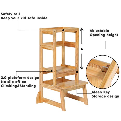 SDADI Mother's Helper Adjustable Height Step Stool Safety Counter Level Learning Toddler Tower for Kitchen and Bathroom, Natural - Image 5
