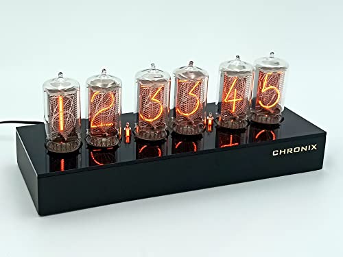 Chronix Nixie Tube Clock With 6X Z566M Large Tubes & Black Mat Case & Blue Backlight & Alarm In-18 #TOP3