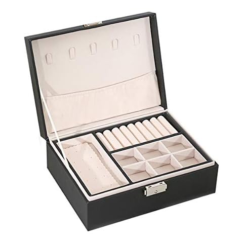 WENDUPPV Jewellery Box 2 Layer PU Leather Jewelry Storage Case Multifunction Portable Storage Showcase Cover