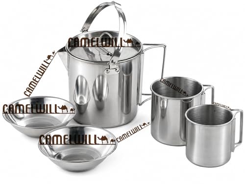 Camelwill 1Pc 1 Camping Kettle or 5Pcs 1 Camping Kettle 2 Cups 2 Bowls Stainless Steel Outdoor Cooking Kettle 1.2L Lightweight Compact Camping Pot Teakettle Hiking Backpacking Picnic (1Pc) - Image 7