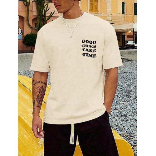 Vintage Graphic Tees for Men Oversized Floral Letter Print Retro Streetwear T Shirts Casual Loose Fit Cotton Tops4