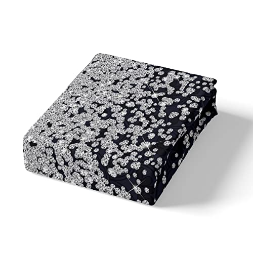 Silver Glitter Bedding Set (No Glitter) Bling Party Decorations Black Comforter Cover For Kids Boys Girls Teens Diamond Floral Duvet Cover Breathable Bedspread Cover Full Size With 2 Pillow Case #TOP4