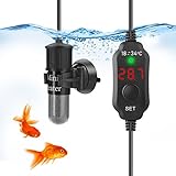 【Termómetro incorporado, función de memoria de apagado】Sensor de temperatura incorporado dual, la temperatura del agua se mostrará en el controlador de temperatura externo en tiempo real, no es necesario comprar otros termómetros para acuarios, el calentador recordará la configuración de temperatura, no es necesario restablecer la temperatura después de apagar