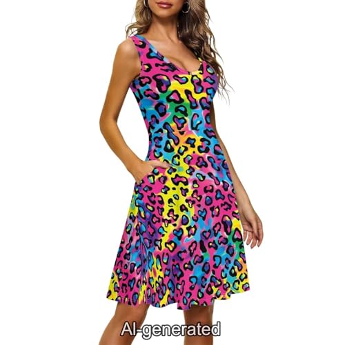 Image of Dreaweet Casual Sleeveless Dresses for Women Girls, Round Neck Tank Dresses with Pockets Summer Sundress Size XS-4XL