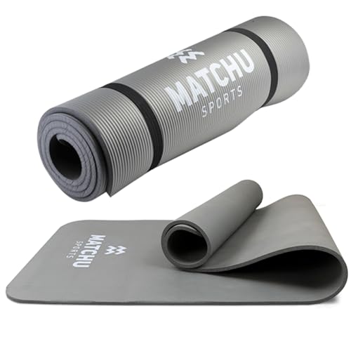 MATCHU - Esterilla de Yoga, Fitness, Gymnasia, Pilates - Antideslizante - 183x61x1 CM - Plegable - Mayor Amortiguación - Impermeable - Incluye Cordón - Gris