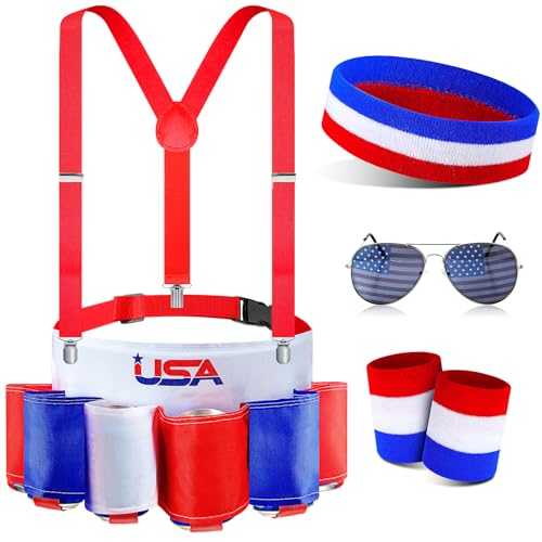 Mepase 5 Pcs 4th of July USA Patriotic Beverage Beer Belt Set, Striped