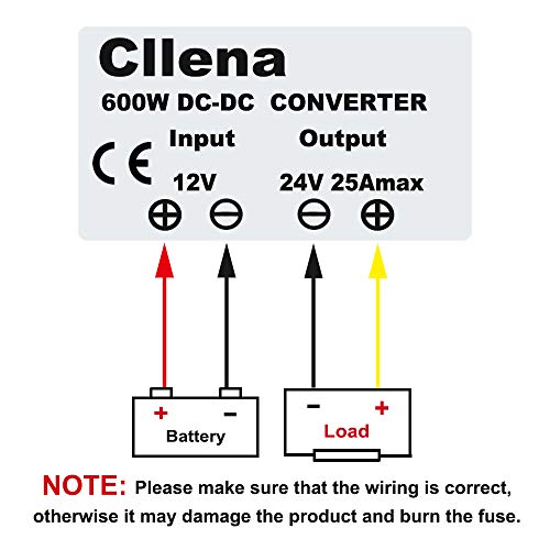 Cllena DC/DC 12V to 24V Boost Converter 25A 600W Step Up Voltage Regulator Module Car Power Supply Voltage Transformer (Input 10V-16V)