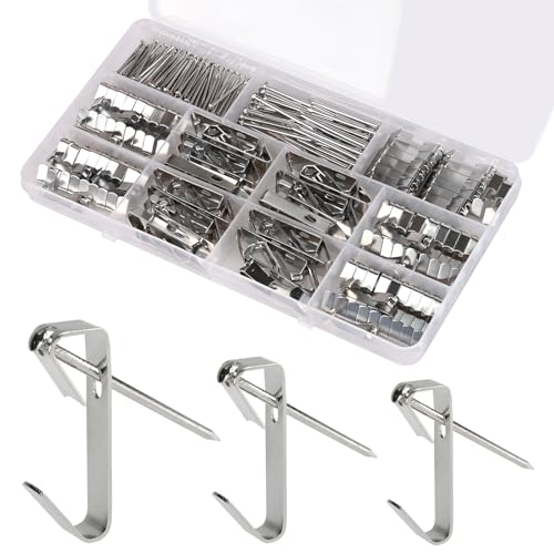 Image of Picture Hanging Hooks 210 Pieces,20lb, 30lb, and 50lb Picture Hangers ,Nails Hanging Kit, Metal Picture Hangers for Drywall Wooden Wall,Silver
