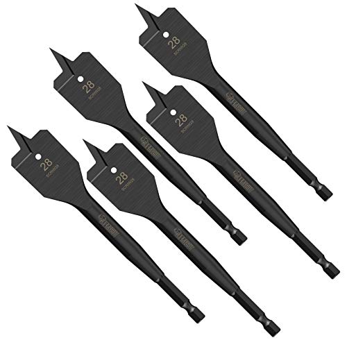 5 x SabreCut SCRIW28_5 28mm x 152mm Impact Rated Flat Wood Spade Bits for Softwood Hardwood Chipboard