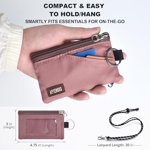 Image of RFID Blocking Travel Wallet with Adjustable Lanyard, Small Nylon Zipper Pouch and Badge Holder for ID, Credit Cards, Cash, Keys, Commuters (Warm Mauve)
