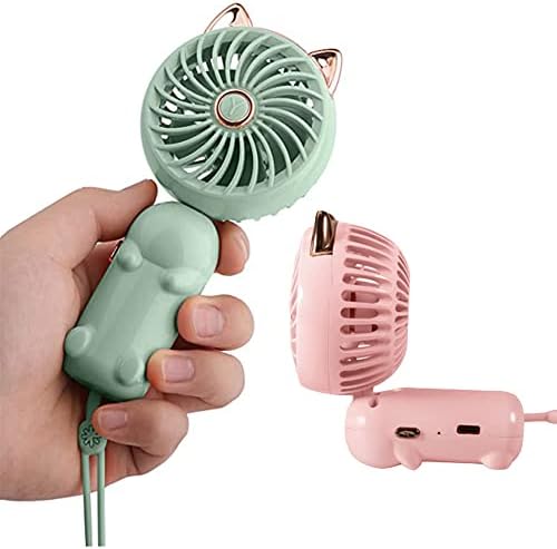 Moskado Portable Mini Handheld Fan, Cute Cat Small Electric Fan with Rechargeable Battery and 3 Speeds for Girls/Ladies/Kids Outdoor Travel, Foldable USB Hand Fan for Bedroom/Desktop/Office (Pink)