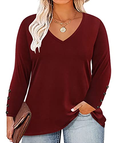 Image of CARCOS Plus Size Tops for Women Long Sleeve Fall Tunic Color Block Camo /Plaid /Leopard /Fall Blouse Crewneck Tshirt XL-5XL