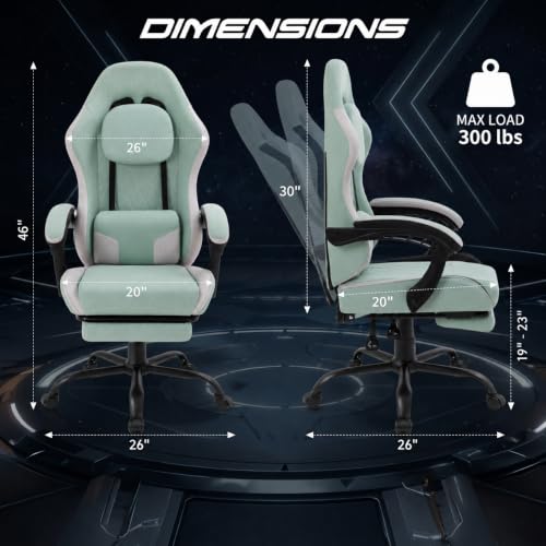 Image of Video Gaming Chair, Ergonomic Office Chair with Footrest, Lumbar Support and Linkage Armrests, Swive Home Video Game Chairs for Adults, Mint Green
