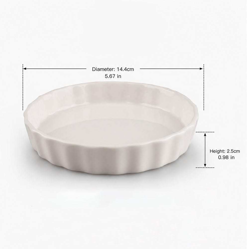 2 Artikel Tarteform aus Keramik Runde Keramikkuchenform 14.4cm | Molde de Cerámica Einfach zu Reinigen für Quiche, Backwaren,Tarte (Weiß)