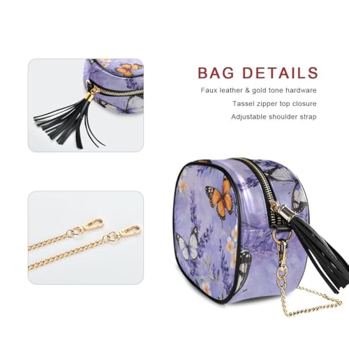 ALAZA Women's Lavender Butterflies Spring Floral PU Leather Crossbody Bag Shoulder Purse with Tassel2