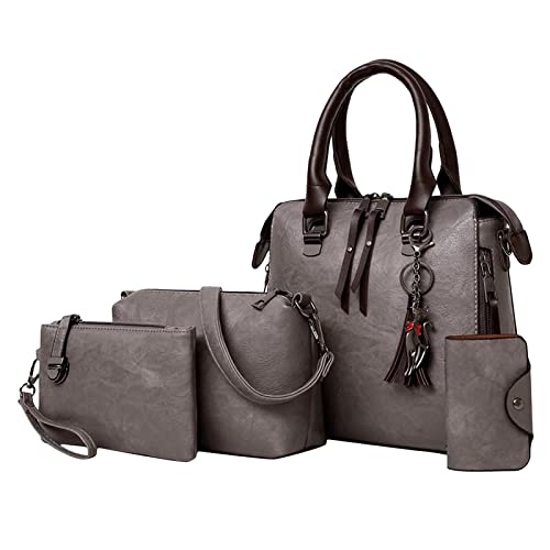 Tachiuwa 4 Peças Femininas Grandes Bolsas de Couro PU Alças Superiores Femininas Bolsa Mensageiro, c
