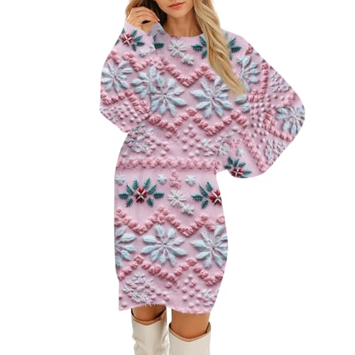 Winterkleid Damen Weihnachtskleid Pullover Kleider Weihnachtskostüm Partykleid Silvester Kleid Weihnachtskleider Pulloverkleid A Linien Weihnachten...