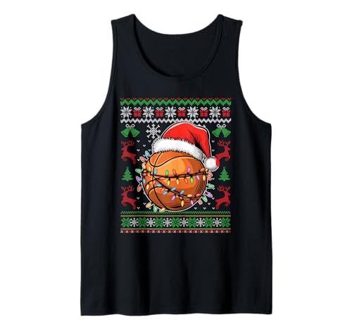 Pijama divertido de Navidad para amantes del baloncesto Camiseta sin Mangas