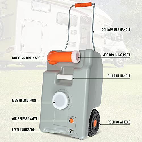 Hike Crew RV 6 Gallon Waste Holding Tank | Portable Odorless Black or Grey Water Tote for Camper with Rotating Drain Spout, Filling Port, Collapsible Handle & Wheels for Easy Travel & Fast Emptying