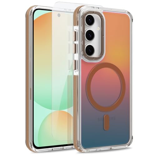 Image of Magnetic Case for Samsung Galaxy S24 FE [Compatible with Magsafe] [Cute Fashion Fluorescent Design] [1 Screen Protector] Slim Translucent Matte Case for Galaxy S24 FE 6.7 inch, Desert