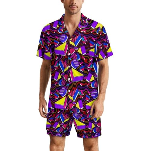 Men's Short Sleeve Pajama Sets Button Down Collar Sleepwear Soft Lounge Pjs Set Lightweight Men's Outfits