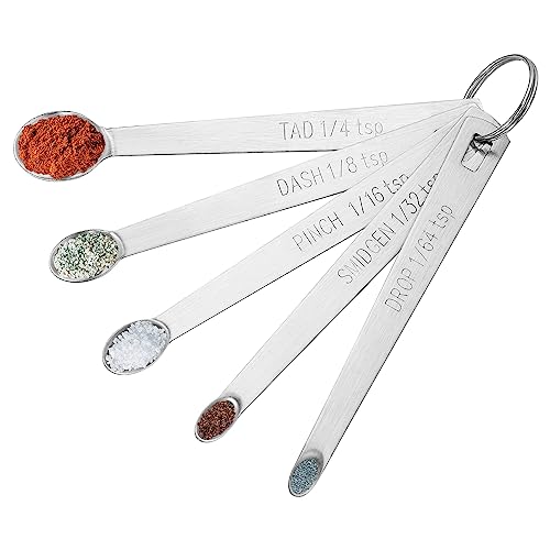 5Pcs Small Measuring Spoons Set - Cuttte Stainless Steel Tiny Measuring Spoons For Cooking Baking, 1/4 1/8 1/16 1/32 1/64 Tsp, Teaspoon Minispoon For Powders, Spices