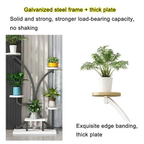Supporto per piante in metallo a 5 livelli, alto ripiano in legno per più vasi da fiori, ideale per interni, patio, soggiorno, balcone, giardino, decorazione