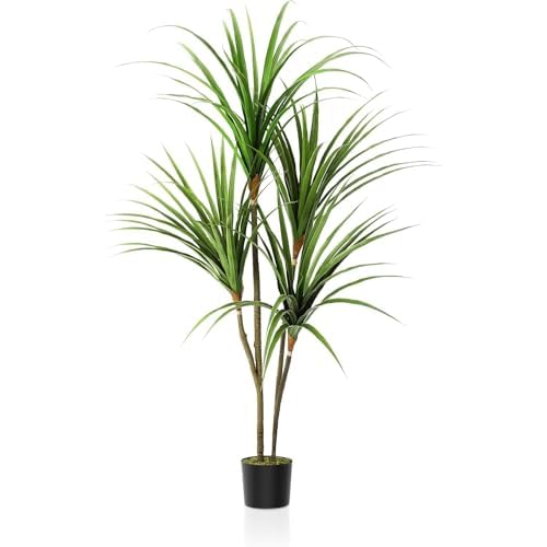Artificial Tree 5 ft Dracaena Silk Plant Artificial Faux Plants ​Evergreen Dracaena Fake Yucca in Pot, Tall Plants for Living Room Decor Dracaena Artificial Plant for Office Garden Housewarm