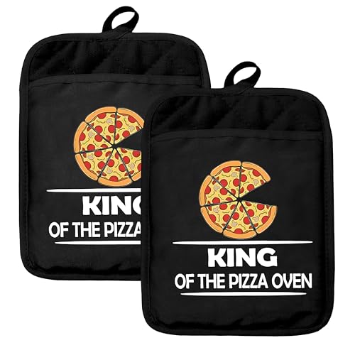 HUGANE Funny Oven Mitts Set, Funny Pizza Themed Gifts for Lovers, King of The Pizza Heat Resistant Kitchen Oven Gloves for Baking and Cooking,Pot Holders