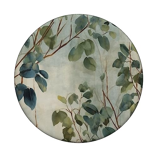 Eucalyptus Flower Floral Vintage Pattern Eucalyptus PopSockets Swappable PopGrip, Black - Image 3