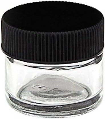 DabJars : set of 10 glass jars 5ml / 1.2"x1.2" BLACK cap threaded screw top heavy weighted glass retail or wholesale packaging