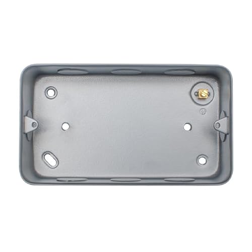 Image of Kooples Hardware 2 Gang Metal Clad Electrical Back Box with Terminal – Heavy-Duty Steel Construction for Surface Mounting – Grey Finish – Fixings Included