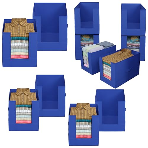 Image of Kuber Industries Pack of 12 - Shirt Stacker Organizer For Wardrobe | Foldable Closet Organizer For Saree Shirt, Pant, Dress Storage | Shirt Organiser For Clothes | Plain - Blue