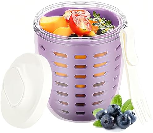 20oz Fruit Salad Storage Cup with Lids and Fork, Reusable Plastic...