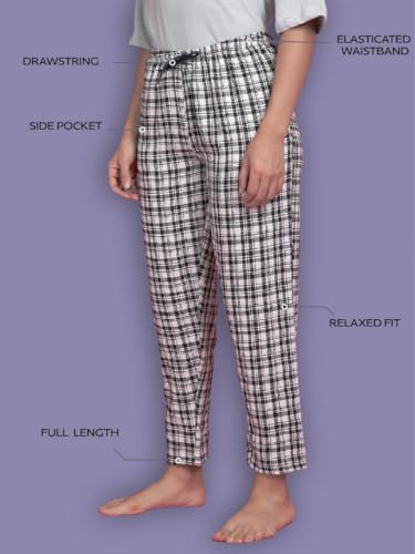 Image of KRYPTIC Women's 100% Pure Cotton Woven Pyjama | Mid Rise Relaxed Fit Full Length Nightwear Pant with Elasticated Drawstring Waistband & Side Pocket | Comfortable Lounge, Sleepwear & Casual Bottom Wear